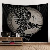 Tapestry Viking Raven Ancient Norse Rune 75x100 juoda