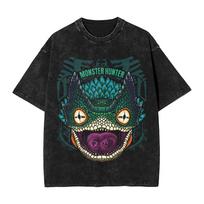 Washed T Shirt Monster Hunter Rise Mizutsune Kanji Icon Hip Hop TShirt Harajuku  Streetwear Graphic Tops Tees Unisex Women S