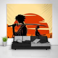 Tapestry Samurai Champloo Fu Mugen Jin 75x100 juoda