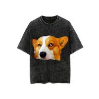 Eye Rolling Corgi Printed Tshirt Minimalist Womens Daily Casual Round Neck Tshirt Cute Washed Tshirt Unisex Womens Top S