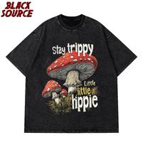 Summer Womens Cotton Washed TShirts Stay Trippy Little Hippie Mushroom Printed Streetwear Loose ONeck Vintage Female Clothes S