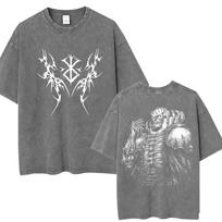 Vintage Wash Anime Berserk Guts T Shirts Swordsman Gatsu Sacrifice Zodd Harajuku Manga TShirt Mens Loose Cotton Casual T Shirt S