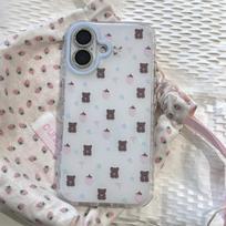 Strawberry Bear iPhone 14/13 Pro/Max Anti-Fall Case, Cartoon Design, Double Layer Protection iPhone 16 Pro Max
