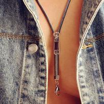 Choker Zipper Necklace Hip-hop Clavicle Necklace Creative Pull-able Zipper Sweater Chain  Unisex Silver Necklace