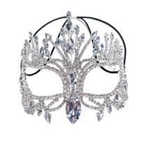 Tassel Masquerade Mask Full Face Facial Jewelry Accessories Simple Rhinestone Mask  Men sidabras