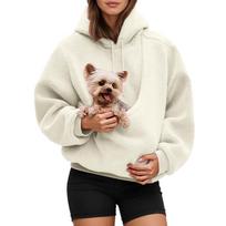 Oversized Fleece Hoodie with Pocket Pullover Sweatshirt for Women Casual Soft Plush Long Sleeve Top S smėlis
