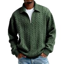 Men’s Cable Knit Pullover Sweater with Quarter Zip Front and Ribbed Collar Long Sleeve Classic Design XXXL