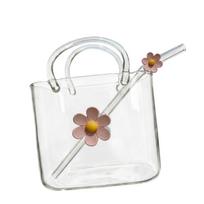 Acrylic Handbag Shaped Pitcher with Clear Handle and Straw for Beverages Cocktail Tea Milk and Cold Drinks One Size