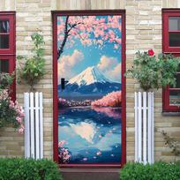 1pcs Japanese style Fuji Mountain cherry blossom decorative door stickers and landscape self-adhesive wall stickers for living r (as the picture,77x200cm)