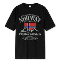 Summer Norway Flag Fjord Mountain T Shirt Crazy Hip Hop Men's Shirt Cotton Crewneck Plus Size Short Sleeve T-shirts S įvairiaspalvis