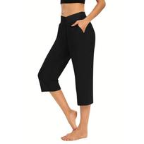 Women’s Capri Pants Stretch Waistband Cropped Loose Fit Soft Fabric Lightweight Yoga Lounge Trousers with Pockets L juoda