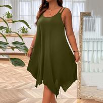 Women's Summer Casual Loose Sleeveless Dress Lightweight Flowing A-Line Tank Dress for Beach, Party, Vacation XXL armijos žalia spalva