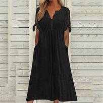Women's Elegant V-Neck Long Dress with Pockets, Casual Loose Fit Summer Maxi Dress for Beach, Party, or Daily Wear L juoda