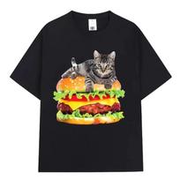 Hamburger Funny Cat Funny Meme T-Shirt Men's Women Casual Fashion Vintage T Shirts Summer Cotton Oversized Short Sleeve T-shirts S įvairiaspalvis