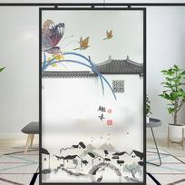 Kiniško rašalo stiliaus Jiangnan miesto langų plėvelės, matinės, statinės, lipnios, vitražinės langų lipdukai, nepermatomos, tualeto privatumo stiklo plėvelės (as the picture,40x60cm)