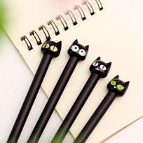 4pcs Expression Cat Signature Pen Big-Eyed Black Cat Doll Gel Pen 0.5mm Black Gel Pen Prize