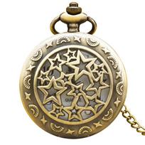 Retro Bronze Steampunk Skeleton Star Flip Cover Male And Female Student Gift Quartz Necklace Commemorative Pocket Watch bronza