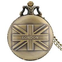 Vintage Bronze London Quartz Pocket Watch Arabic Numerals Face Nostalgic Necklace Pendant Gift Series bronza