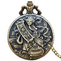 Vintage Bronze Pocket Watch Ancient Oriental God Of Wealth Carved Wealth Symbol Of Good Luck Unisex Gift Collection bronza
