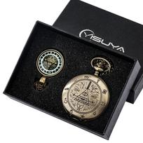 Black Triangle Devil Quartz Pocket Watch Gift Set with Gravity Bill Cipher Fall Time Gem Necklace Pendant Clock Gifts BOX Set