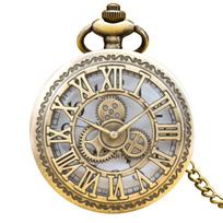Vintage Bronze Steampunk Copper Cutout Gear Quartz Pocket Watch Necklace Pendant Clock Chain Men Women Chain Gift bronza