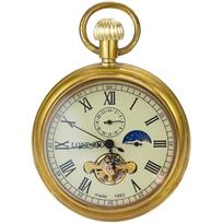NEW Luxury golden Pure copper Mechanical Pocket Watch Roman Numerals Moon-phase Pocket Clock with Chain