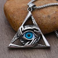 Retro „Visaregių akių“ pakabukas „Punk“ trijų rankų apkabinimo trikampis „Evil Eye“ karoliai, nerūdijančio plieno vyriški papuošalai, dovana 60CM