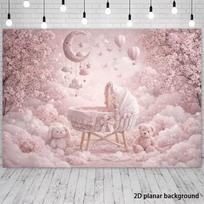 2D Beige Teddy Bear Moon Backdrop with Stars & Clouds Baby Shower Photography Background 47.2x31.5inch/120*80cm