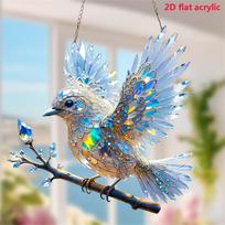 Stained Glass Bird Suncatcher Handcrafted Bluebird Ornament for Window Decoration with Chain, 8x8 Inches One Size