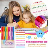 Set of 8 Decorative Line Shaped Highlighter Pens with Assorted Patterns for Journaling Scrapbooking Note Taking Drawing One Size juoda