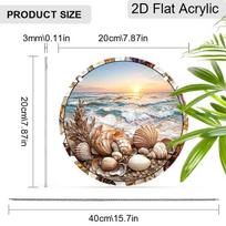 2D Flat Acrylic Beach Seashell Suncatcher, 7.87/11.81in Stained Glass Style Ocean Sunset Window Hanging, Coastal Home Decor, Beach Lover Gift 20cm/7.87Inches