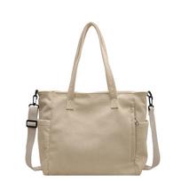 Simple Corduroy Tote Crossbody Bag for Women Commuter Large Capacity Ladies Shoulder Bags College Girls Female Travel Handbags smėlis