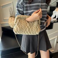 Women Crochet Crossbody Bag Winter Knitted Textured Casual Shoulder Handle Bag Futuristic Yet Versatile Design Chain Strap Bag chaki