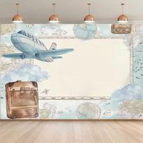 2D Retro World Map Backdrop Baby Shower Travel Theme Photo Booth Background Cloth 47.2x31.5inch/120*80cm