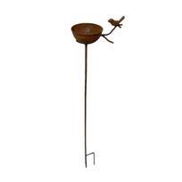 Long Stem Ground Stake Bird Bath Rusted Iron Rain Collectors  Outdoor Garden ruda