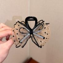 3pcs Shuidian Mesh Hair Grab Bow Shape Grab Clip Niche High-end Feeling Sweet and Cool Style Daily Styling Back Of The Head Clip