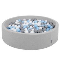 KiddyMoon Putplasčio Apvalus Baseinas Su Kamuoliukais 120x30cm/600 Kamuolių ∅7cm. Prekė sertifikuota, Pagaminta ES, Šviesiai pilka:Pilka-Balta-Šviesiai Mėlyna