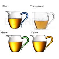BORREY 300ML Glass Teapot Fair Cup Cha Hai Heat-resisting Glass Teacup Mug With Handle Gongdao Cup Tea Ceremony Cup Puer Kettle Yellow 1Pcs