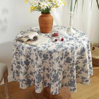 Mėlynas gėlių staltiesė stalui Tapete Apvalus staltiesė Medvilnė ir linas Vestuvių dekoracija Naujas stalo uždangalas Nappe De Table 90x90cm balta
