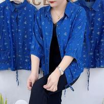 Luxury Printed Soft Denim Sun Protection Shirt New Summer 3/4 Sleeve Mom's Loose Thin Jacket for Women M mėlyna