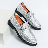 Luxury High Quality Gold Bright Glossy Loafers Men's Soft and Comfortable Men's Nightclub Thick Sole Casual Shoes Men Lefu Shoes 38 sidabras