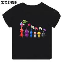 Hot Sale Video Game Pikmin 4 Print Cartoon Kids T-shirt Girls Clothes Baby Boys Black Short Sleeve T shirt Children Tops,TH5868 S