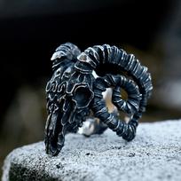2025 Retro Animal Goat Ring Men's Goat Head Skull Ring Cool Men's Boy Jewelry Gift 7