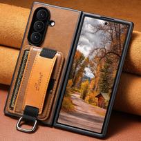 SUTENI Leather Case for Samsung Z Fold 7/6/5 with Wrist Strap, Ring Buckle, Card Slot, and Stand Samsung Z Fold 6