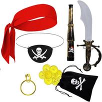 Halloween Pirate Costume Accessories Tie Headband Pirate Hat Pirate Eye Patches Golden Coins Earrings for Kids Toddler 1