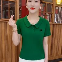 Fashion Solid Color Short-sleeved Embroidered Blouse Summer Loose T-shirt M žalia