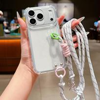 KEYSION Crossbody Wrist Strap Transparent Phone Case for iPhone 13 14 15 16 17 Pro Max Air 16 Plus Long Lanyard Shockproof Cover for iPhone 17 gryna