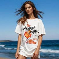 Aperol Spirit Mielas Kinų Maisto Marškinėliai Moterims Derliaus Gatvės Stiliaus Marškinėliai Grafiniai Marškinėliai Unisex Vasaros Grunge Drabužiai Per dideli S balta