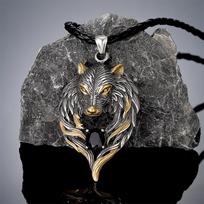 Punk Norse Odins Wolf Necklace Gold Stainless Steel Black Gem Viking Fenrir Pendant Retro Amulet Jewelry for Men 60CM