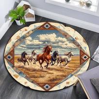 Wild Horses Round Area Rug,Carpet Rug for Living Room Bedroom Sofa Playroom Decor,Non-slip Floor Mat 80cmx80cm